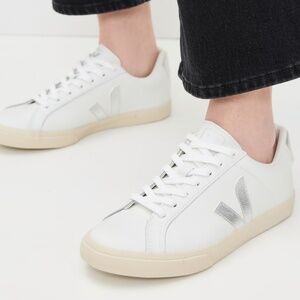 Veja X Net-A-Porter Esplar Leather Sneakers with Silver Detail RARE